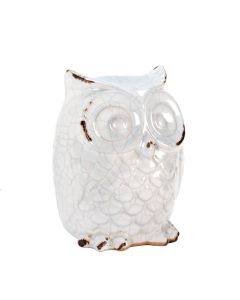 DISTRESSED WHITE OWL FIGURINE
